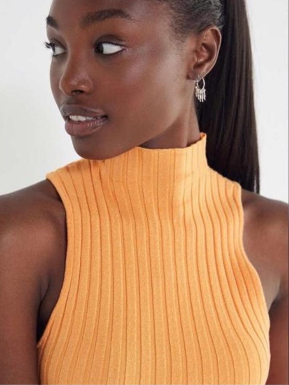 Urban Outfitters Ribbed Mock Neck Tank Top in Light Orange